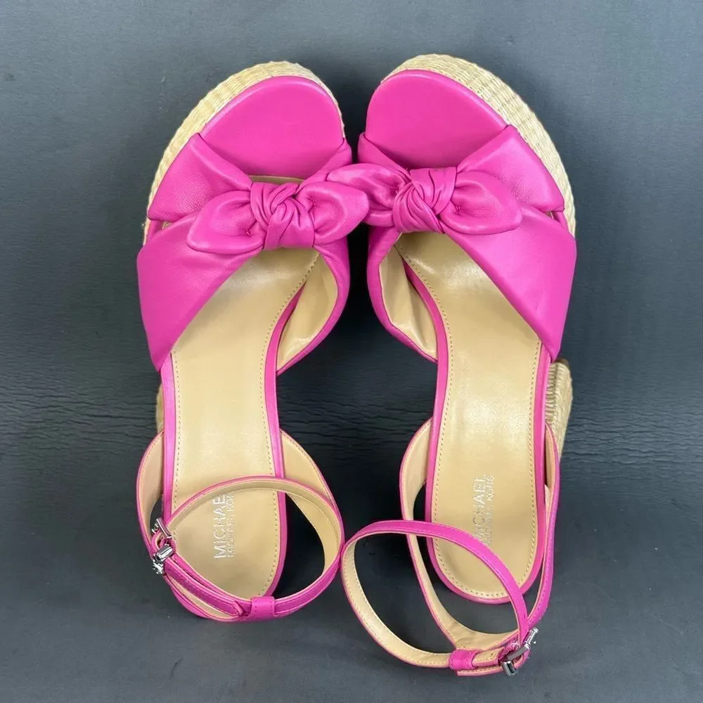 Michael Kors Sadie Leather Bow Platform Sandals shoes womens size 10